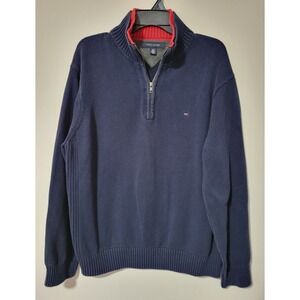 Tommy Hilfiger Quarter Zip Sweater Mens Large Navy Blue Cotton Pullover